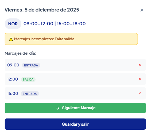 Pantalla de fichaje de Clocki