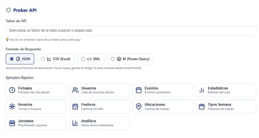 Panel de API de Clocki